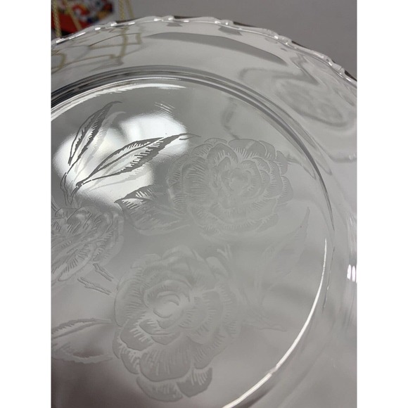 4 Fostoria Camellia Salad Dessert Plates 7.5" Clear Etched‎ Glass Roses Vintage - Picture 6 of 11